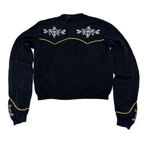 ALANUI Western Flowers Embroidered Intarsia Black Sweater Women's Size Medium M